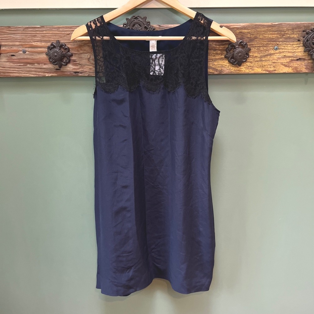 J.Crew Womens Navy Blue 100% Silk Lace Yoke Sleeveless Top Blouse 33507 Size 10